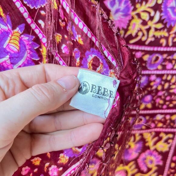 Bebe London 100% Silk Sheer Fringe Scarf – NWOT, 40" Square, Made in India - Picture 6 of 13